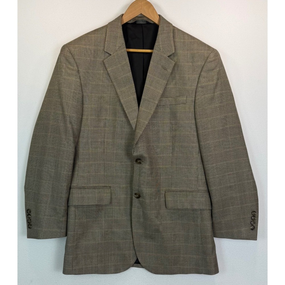 Jos A Bank Traveler Collection Sport Coat Blazer 40R Brown Glen Plaid Silk/Wool